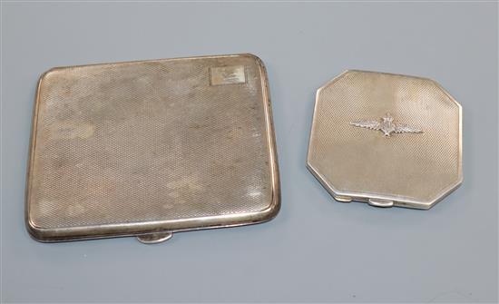 A George V silver engine turned cigarette case and a silver RAF compact.